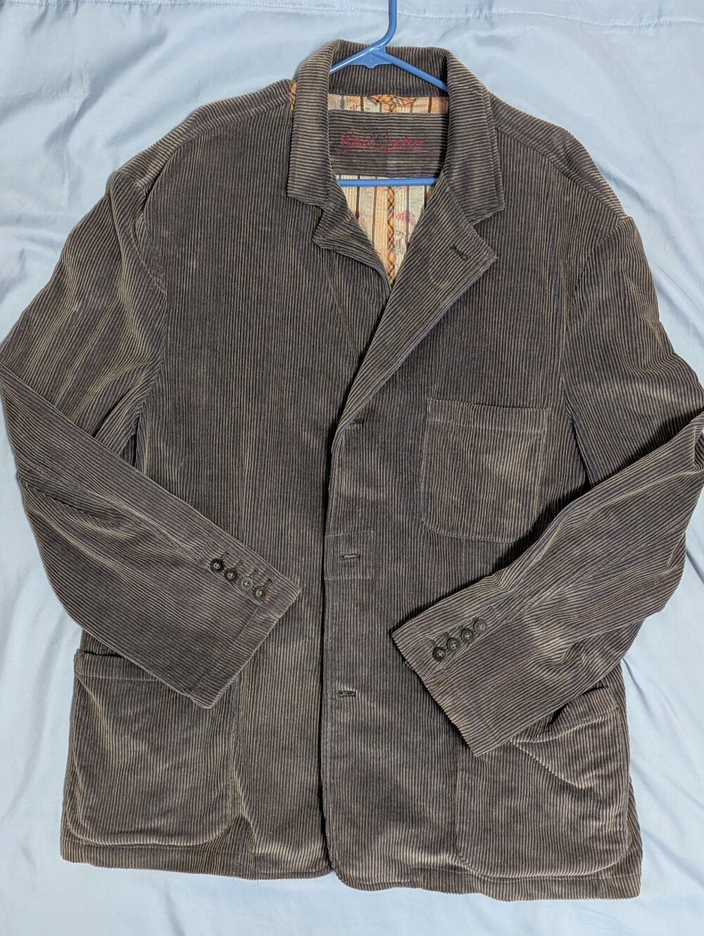 Robert Graham Corduroy Blazer Mens 3XL Gray/Blue Trim Heritage